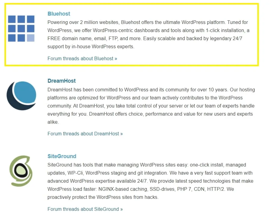Bluehost hosting website