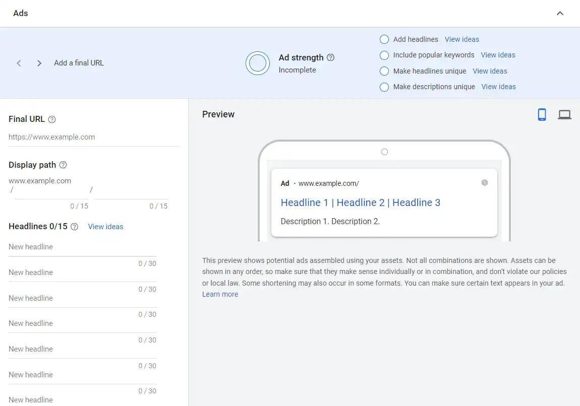 Google Responsive Search Ads