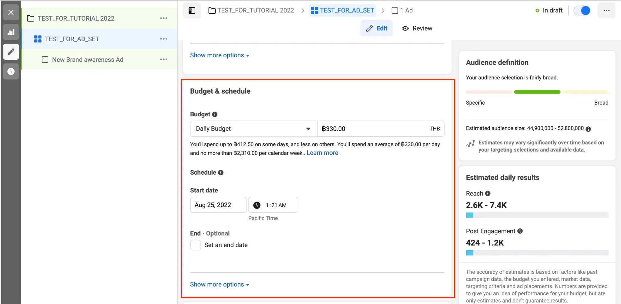 Set start date and end date