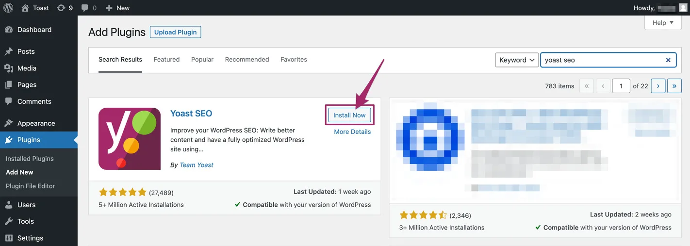 คลิก Install Now Yoast SEO