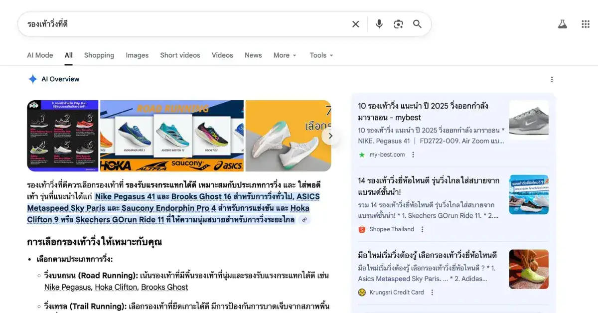 หน้าเว็บไซต์ตัวอย่าง Google AI Overview